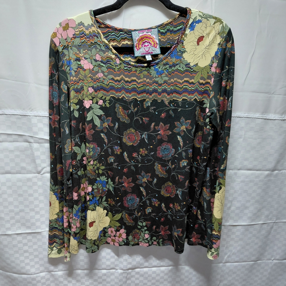Retro Floral Long Sleeve Top - Black/Multi - Picture 2 of 7